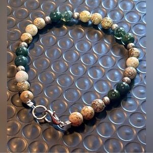 Hand Crafted Bracelet Picture Jasper,moss Agate & Silver W/ lobster Claw Clasp